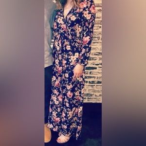 Floral, middle slit maxi dress with shorts underneath